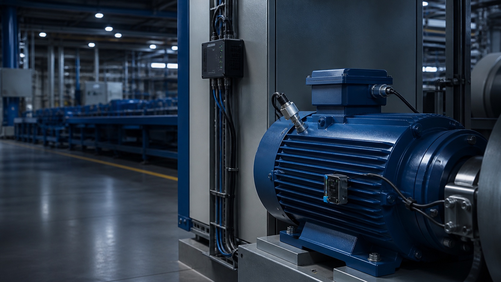 Elektromotor met sensoren in een moderne productieomgeving